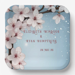 Elegant Floral Blossom Wedding Invitation Design Paper Plate