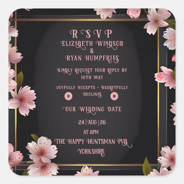 Elegant Floral Blossom Wedding Invitation Design S Square Sticker (Front)