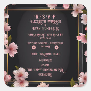 Elegant Floral Blossom Wedding Invitation Design S Square Sticker