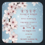 Elegant Floral Blossom Wedding Invitation Design Square Sticker<br><div class="desc">Elegant Floral Blossom Wedding Invitation Designs This beautiful wedding invitation showcases an elegant floral design featuring a delicate branch adorned with soft pink cherry blossoms. The light blush tones of the flowers and the gracefully curved dark branches exude romance and timeless beauty, making it the perfect choice for couples looking...</div>