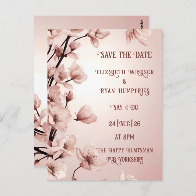 Elegant Floral Blossom Wedding Invitations (Front/Back)