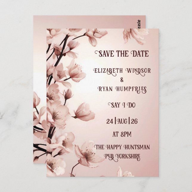 Elegant Floral Blossom Wedding Invitations (Front/Back)