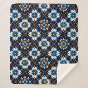Elegant Floral Blue and Gold Pattern Sherpa Blanket