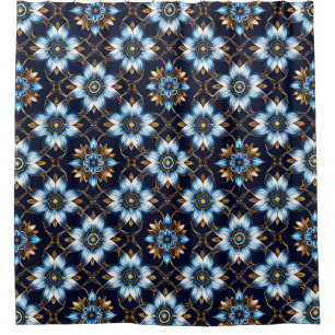 Elegant Floral Blue and Gold Pattern Shower Curtain