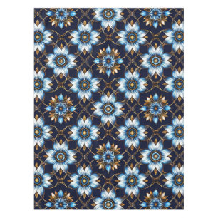 Elegant Floral Blue and Gold Pattern Tablecloth
