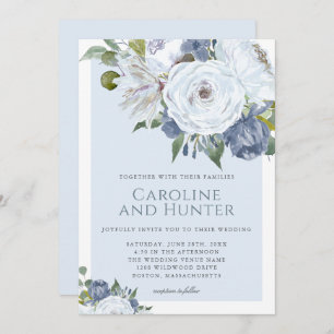 Elegant Floral Blue and White Watercolor Wedding Invitation