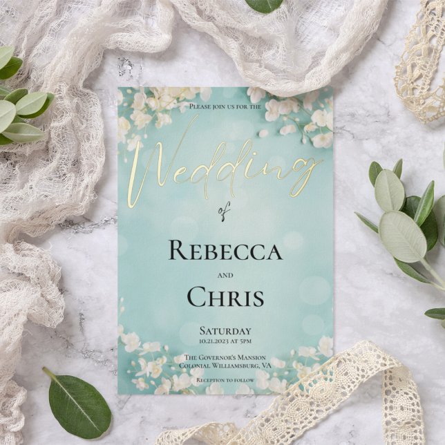 Elegant Floral Blue Bokeh Wedding Gold (Creator Uploaded)