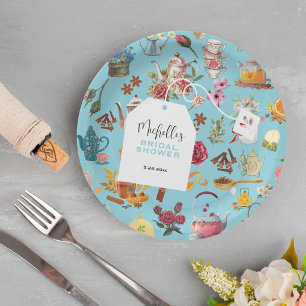 Elegant Floral Blue Bridal Shower Tea Party Paper Plate