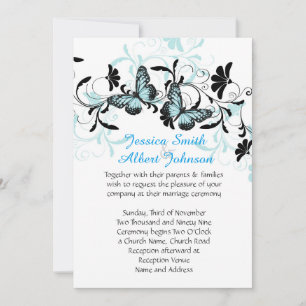 Elegant Floral Blue Butterfly Wedding Invite