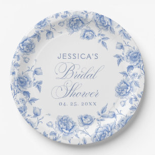 Elegant Floral Blue Chinoiserie Bridal Shower Paper Plate