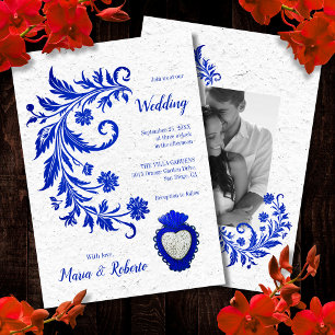 Elegant Floral Blue Colour Mexican Wedding Invitation