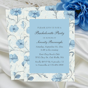 Elegant Floral Blue Country Garden Bachelorette Invitation
