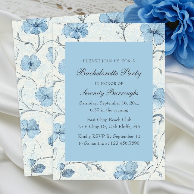 Elegant Floral Blue Country Garden Bachelorette Invitation (Creator Uploaded)