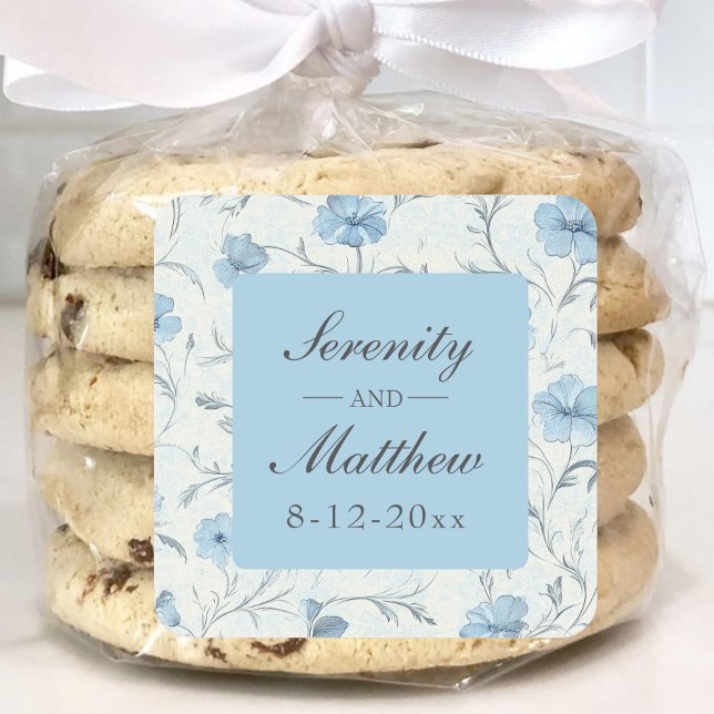 Elegant Floral Blue Country Garden Wedding  Square Sticker (Creator Uploaded)