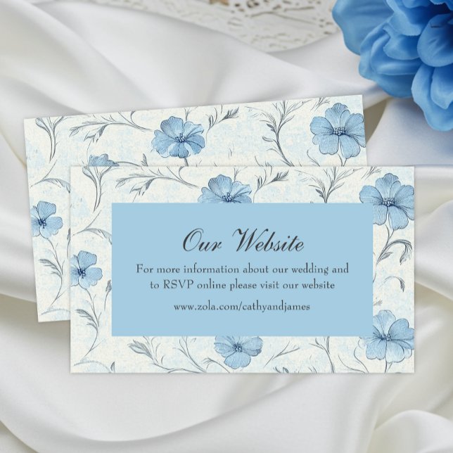 Elegant Floral Blue Country Garden Wedding Website Enclosure Card (Creator Uploaded)