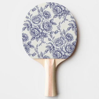 Elegant Floral Blue Cream Roses Toile de Jouy Ping Pong Paddle