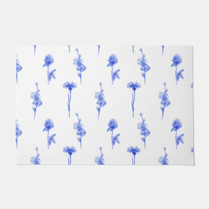 Elegant Floral Blue Flowers Doormat