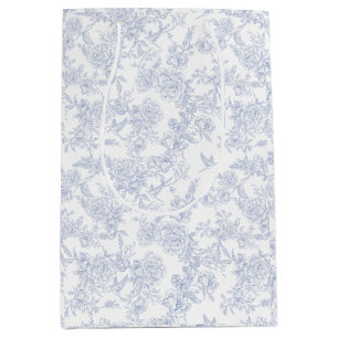 Elegant Floral Blue French Toile  Medium Gift Bag