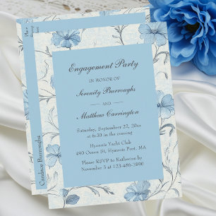 Elegant Floral Blue Garden Engagement Party Invitation Postcard