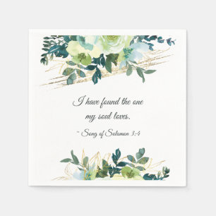 Elegant Floral Blue Gold Greenery Bible Wedding Napkin