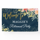 Elegant Floral Blue Gold Retirement Party Banner