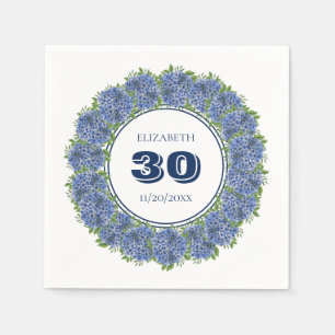 Elegant Floral Blue Hydrangea 30th Birthday Party Napkin