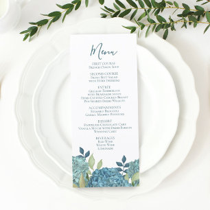 Elegant Floral Blue Hydrangea Flowers Buffet Menu 