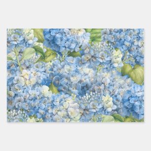 Elegant Floral Blue Hydrangea Pattern Wrapping Paper Sheet
