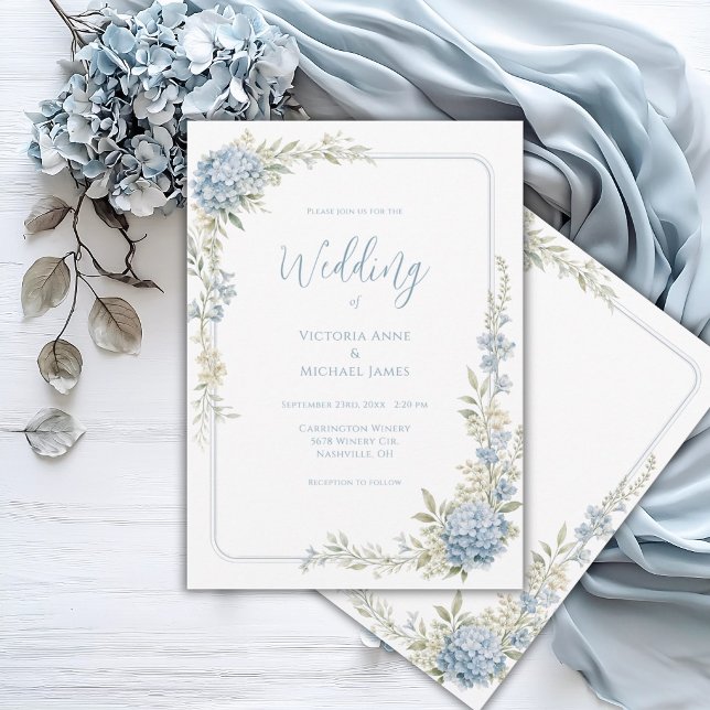 Elegant Floral Blue Hydrangeas Wedding Invitation (Creator Uploaded)