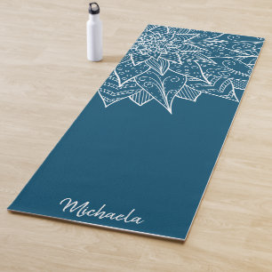 Elegant Floral Blue Mandala Yoga Mat