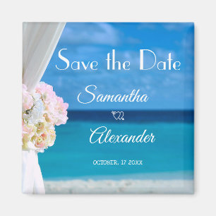 Elegant Floral Blue Ocean Beach Save the Date Magnet