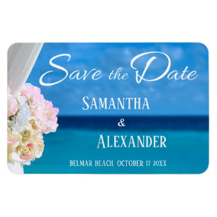 Elegant Floral Blue Ocean Beach Save the Date Magnet