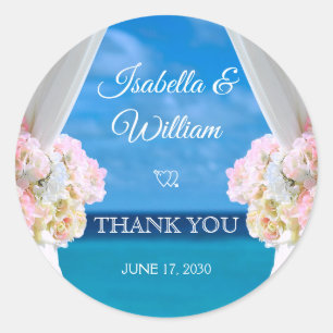 Elegant Floral Blue Ocean Beach Thank You Classic Round Sticker