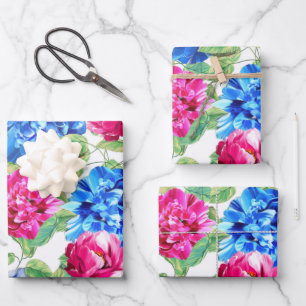 Elegant Floral Blue & Pink Hydrangea Pattern  Wrapping Paper Sheet