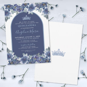 Elegant Floral Blue Quinceanera Birthday Invitation