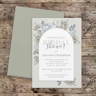 Elegant Floral Blue Stylish Trendy Arch Watercolor Invitation