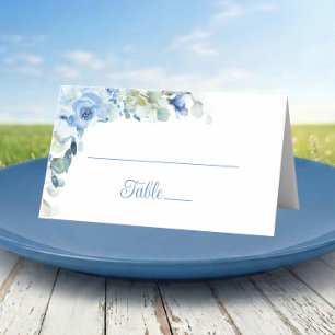 Elegant Floral Blue Watercolor Roses Wedding  Place Card