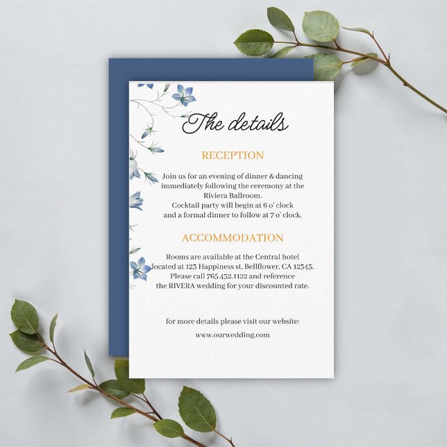 Elegant Floral Blue Wedding Details Enclosure Card (Creator Uploaded)