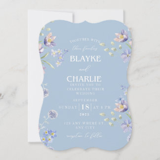  Elegant Floral Blue Wedding Invitation 