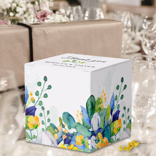 Elegant floral blue yellow white wedding  favour box