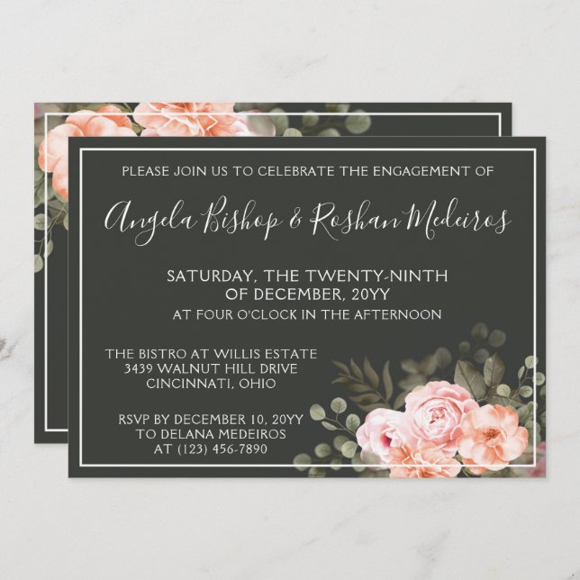 Elegant Floral Blush Botanical Engagement Party Invitation (Front/Back)