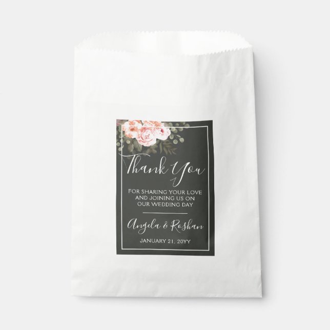 Elegant Floral Blush Botanical Wedding Thank You Favour Bag (Front)