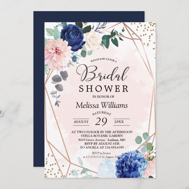Elegant Floral Blush Bridal Shower Invitation (Front/Back)