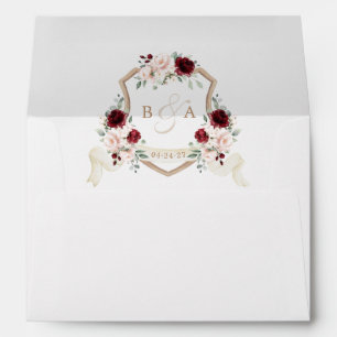 Elegant Floral Blush Burgundy Wedding Crest Envelope