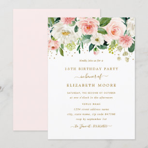 Elegant Floral Blush Gold 15th Birthday Invitation