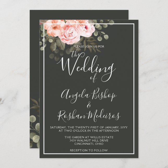 Elegant Floral Blush Pink Botanical Modern Wedding Invitation (Front/Back)