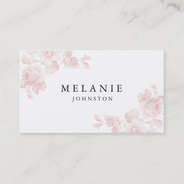 Elegant Floral Blush Pink Business Card (Front)