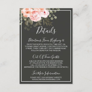 Elegant Floral Blush Pink Details / Directions Enclosure Card