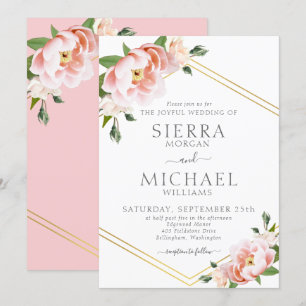 Elegant Floral Blush Pink Gold Geometric Wedding Invitation