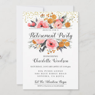 Elegant Floral Blush Pink Gold Retirement Party Invitation